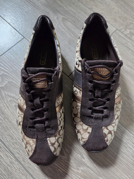 Coach Shoes - Coach Brown Signature Canvas Sneakers with Dark Brown Suede